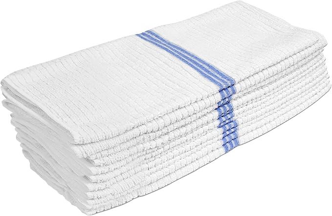 Nouvelle Legende Ribbed Microfiber Bar Mop Towels, Super Absorbent, Cleaning & Drying Cloths, Lint-Free, Streak-Free for Kitchen, Home & Auto, 14x18 Inch, 12-Pack, Blue Stripe