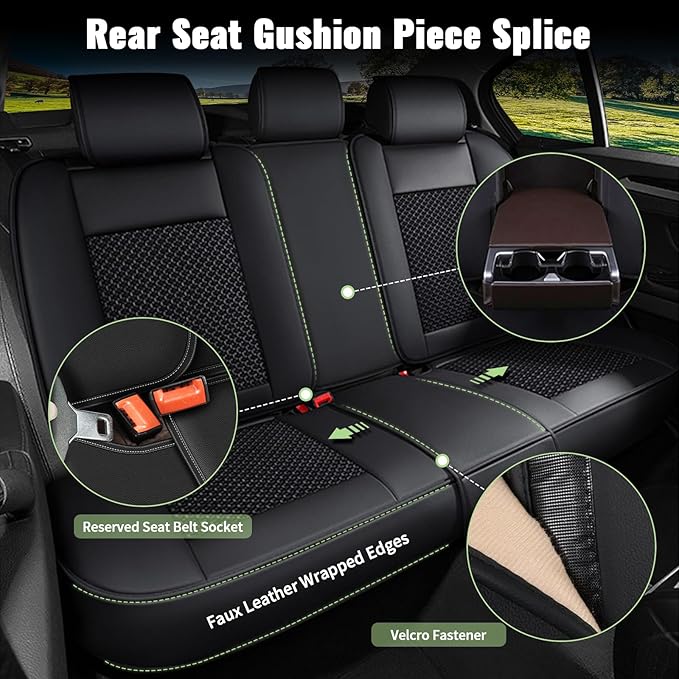 for Subaru Outback Seat Covers Full Set 2010-2025 2026 - Breathable Cool Ice Silk Leather Car Seat Covers - 5 Seats for Subaru Outback Accessories (Black)