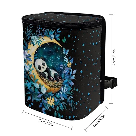 BIGCARJOB Moon Panda Car Trash Bags Hanging Automotive Car Garbage Bin with Adjustable Straps Reusable Auto Trash Bin Garbage Bags for Front Seat Multipurpose