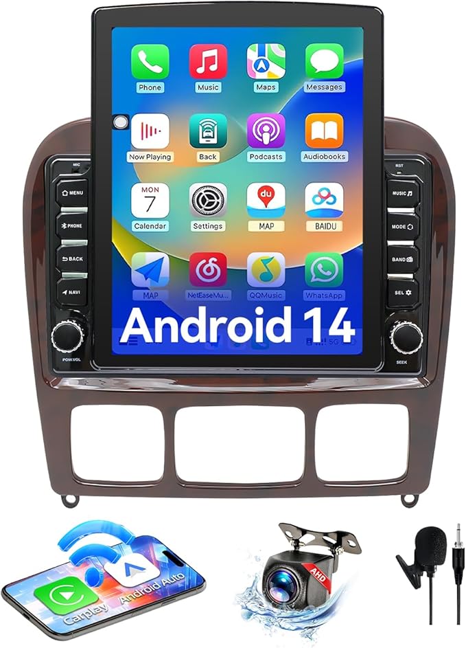 Android 14 Car Radio Compatible with Mercedes Benz S-Class W220 1998-2005,4G+64GB,9.7" Touch Screen Car Stereo with Wireless Carplay Android Auto,FM/GPS/SWC/Mirror Link/Backup Camera