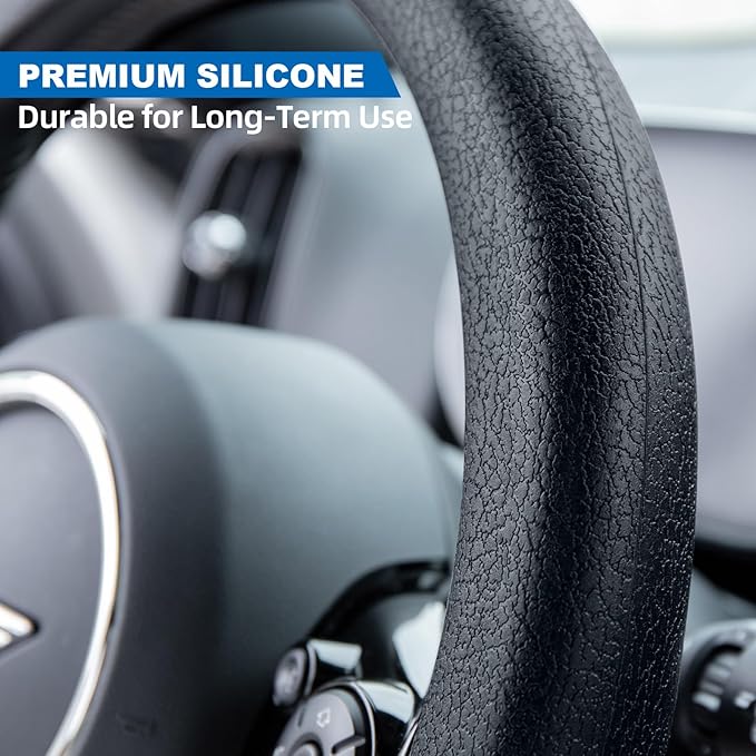 Spurtar Car Steering Wheel Cover for Women Men Car Accessories, Silicone Anti-Slip Thin Steering Wheel Protector, Black Soft Leather Texture Interior Vehicle Accessories, Fit Diamenter 15" - 16.5"