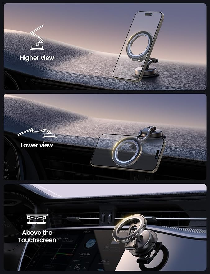 Lamicall for MagSafe Car Mount [All-Metal] Magnetic Phone Holder for Your Car, [Flexible Three-axis] Cell Phone Car Mount Dashboard with N55 Strong Magnets for iPhone 16 15 14 13 12 Pro Max Plus Mini