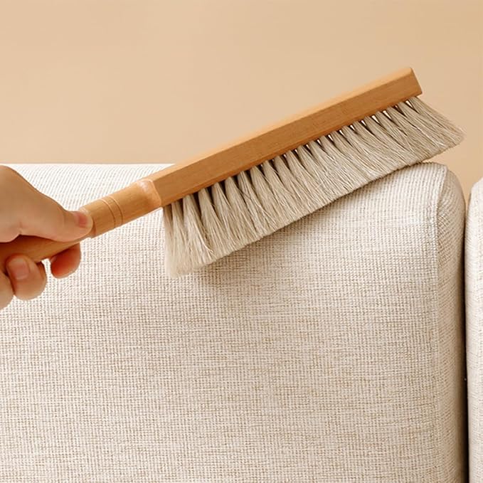 Horsehair Hand Brush Soft Bristles for Upholstery Furniture Couch Bed Beech Wood Handle 12 Inch Long (2pcs)