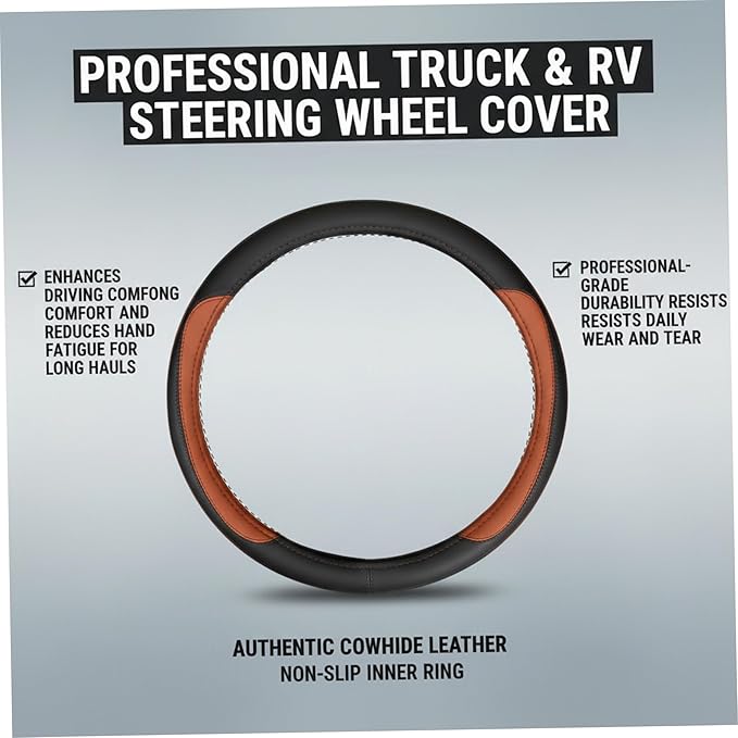 Steering Wheel Cover for Men, Leather 18 Inch Steering Wheel Cover Anti-Slip Fit Protection for Trucks & Big Rigs