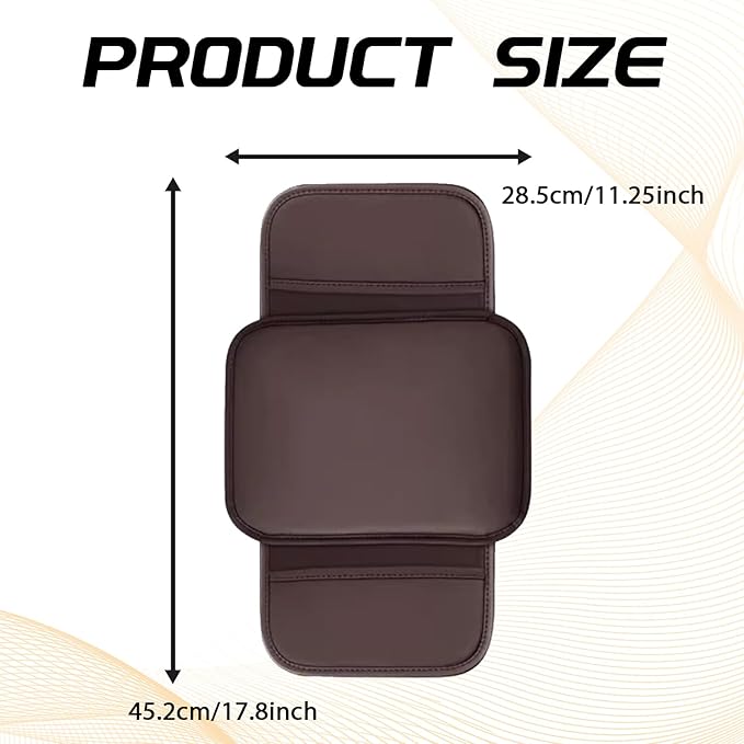 Car Center Console Cover, Leather Comfort Armrest Cover with 2 Storage Bag, Interior Car Accessories Universal Car Arm Rest Cover Pad for Car Decoration and Storage, Fit for Most Vehicle (Brown)