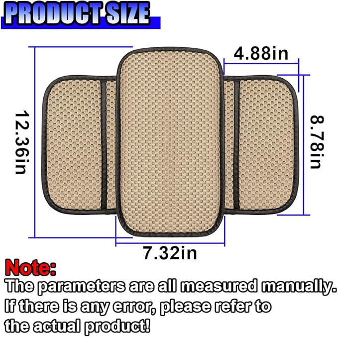 Car Center Console Cover, Cooling Auto Armrest Cushion Pad with 2 Storage Bags, Breathable Elbow Pillow Middle Console Protector, Universal Vehicle Interior Accessories (Beige)