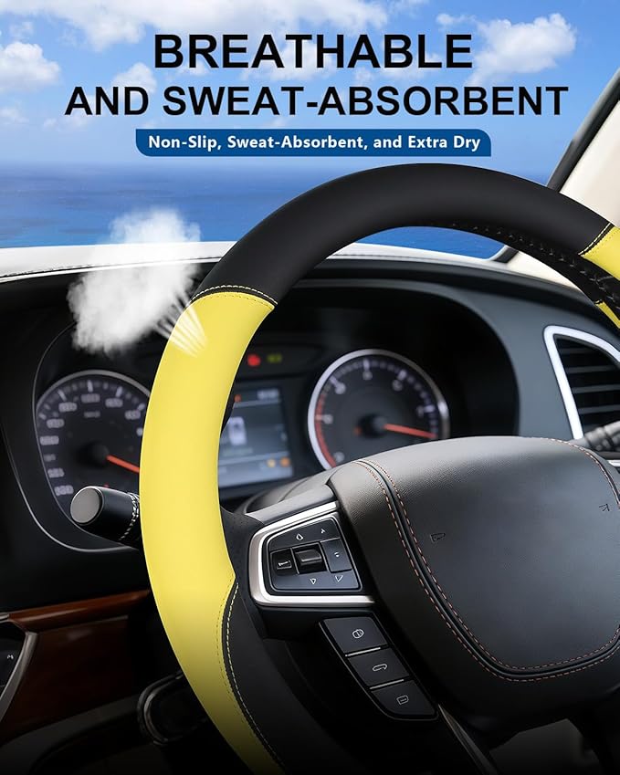 Heavy-Duty Steering Wheel Cover for RV Trucks & Campers - Non Slip Covers, Steering Wheel Grip for Motorhomes & Recreational Vehicles, Fits Oversized 15.5-16 Inch Wheels (Yellow)