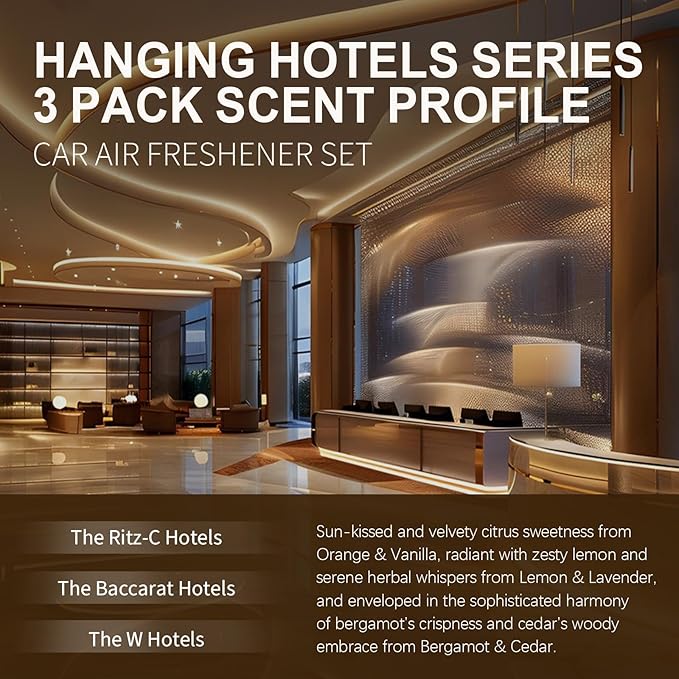 Aeshory Car Air Freshener Hanging - 3-Pack, Hotel Collection Car fresheners long lasting, Inspired by Ritz-C Hotels, Baccarat, W Hotels.Car Air Freshener for Women and Men,0.27 FL OZ/8ML