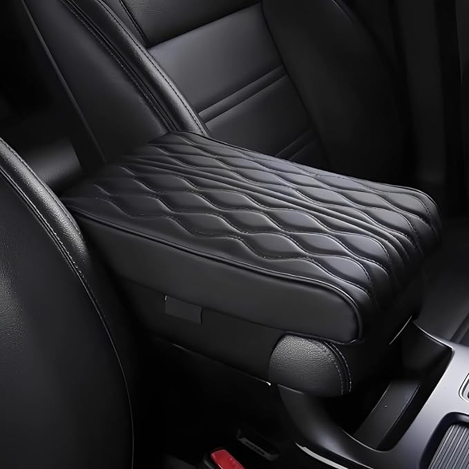 Leather Car Armrest Box Pad, 2026 New Upgrade Waterproof Universal Memory Cotton Armrest Box Pad, Center Console Lid, Car Center Console Cover for Most Vehicle, Car Accessories (Black)