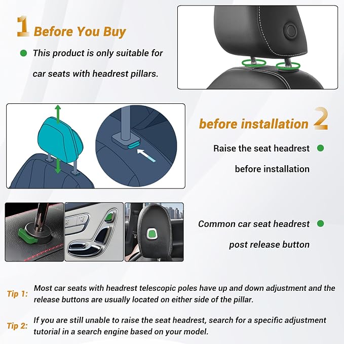 Car Headrest Pillow,Thickened Memory Foam Road Pal Headrest,Neck Support Pillow,180° Adjustable Car Headrest,Travel Car Sleeping,Suitable for Kids and Adults