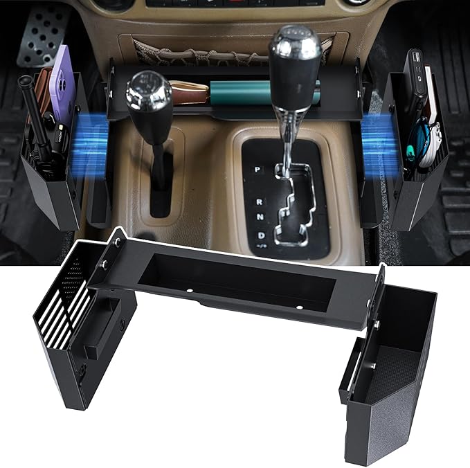 DIAMOOKY Upgraded Metal Magnetic Center Console Organizer for Jeep Wrangler JK JKU 2018 2017 2016 2015 2014 2013 2012 2011 Accessories, Gear Shift Side Storage Box Tray, Integrated (Not for JL/JLU)