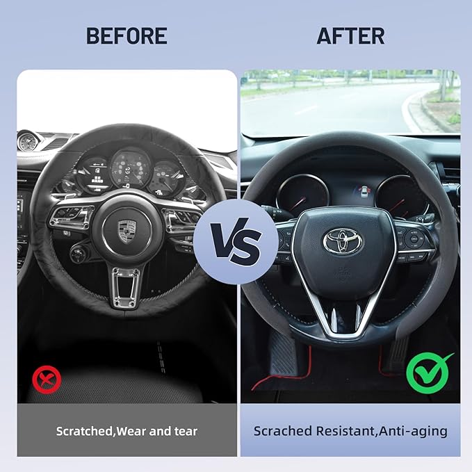 Suede Steering Wheel Cover, Universal 15 Inch Car Steering Wheel Cover, Non-Slip Design,Breathable,Car Interior Accessories Gray