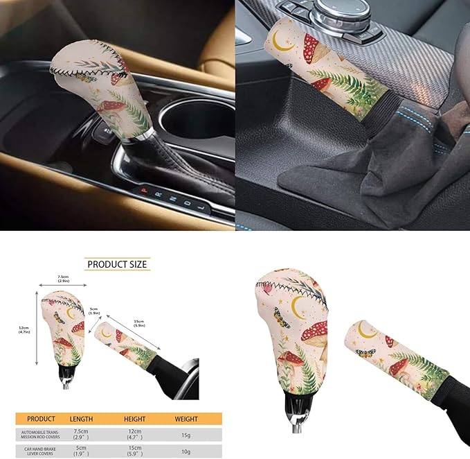 Red Mushroom Print Car Interior Accessories Cute Mushroom Car Steering Wheel Cover for Women Cup Coaster Handbrake Gear Cover Suit for Truck Vans SUV 6pcs