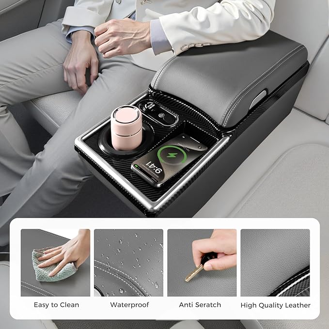 Coverado Center Console, Universal Bench Seat Center Console with Wireless Charging & Cup Holder & 7 Light Modes, Truck Back Seat Car Organizer, Rear Central Car Armrest Box with Storage, Gray