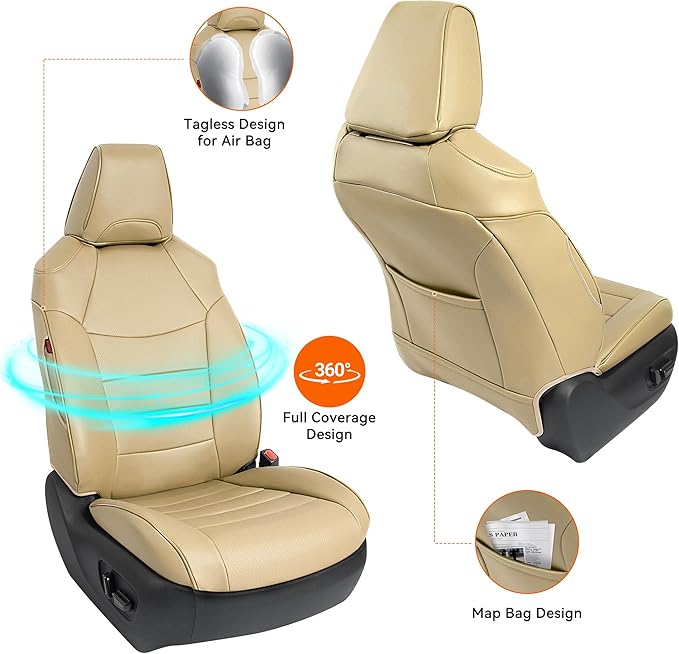 Custom Fit RAV4 Seat Cover for Toyota RAV4 2019 2020 2021 2022 2023 2024 Adventure and TRD-Off Road,Faux Leather,2-Row Full Set,(Beige)