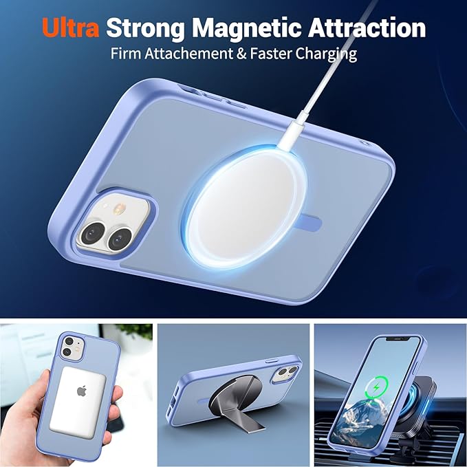 SUPFINE Magnetic for iPhone 12 Case/iPhone 12 Pro Case (Compatible with MagSafe)(Military Grade Drop Protection) Slim Translucent Matte Shockproof with Anti-Fingerprint Phone Case,Blue Purple