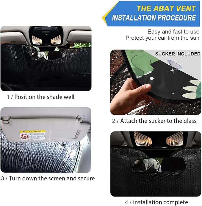 Dinosaur Windshield Sun Shade Blocks UV Rays Green Dino Visor Protector Accordion Folding Galaxy Black Sun Reflector Auto Sunshade for Car Truck SUV to Keep Your Vehicle Cool