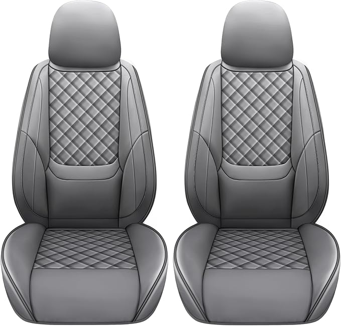 Full Coverage Leather Car Seat Covers Front Pair,Waterproof Seat Covers for Cars,SUVs Trucks, Car Seat Cushion,Car Seat Protector with 2 Seats (Grey, Front Pair(driver and passanger-2 seats))
