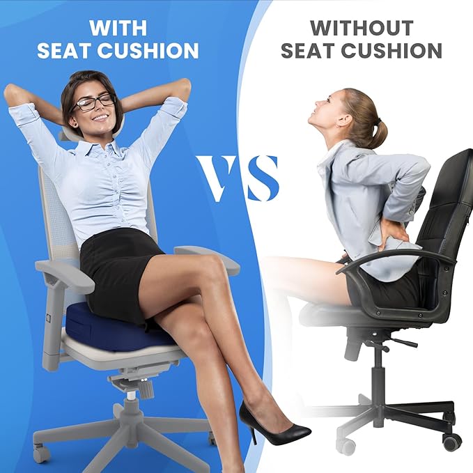 TushGuard Seat Cushion for Office Chair Memory Foam Non-Slip Cushion Back, Relief Chair Pad, Butt Pillow for Office, Car, Computer Desk, Blue, X-Large