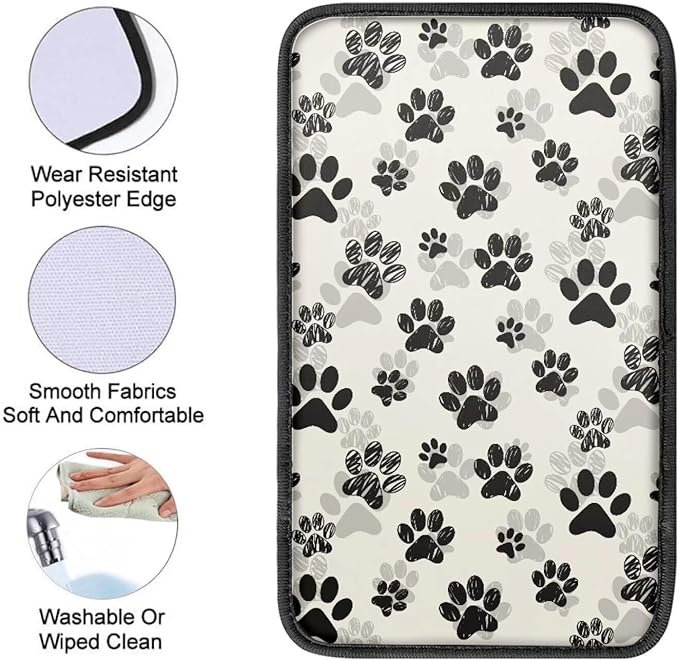 Dreaweet Black Dog Paw Print Car Center Console Cover for Women Cute Car Armrest Cover Center Console Cushion Pad Soft Comfy Arm Rest Cover for Car Truck SUV Van
