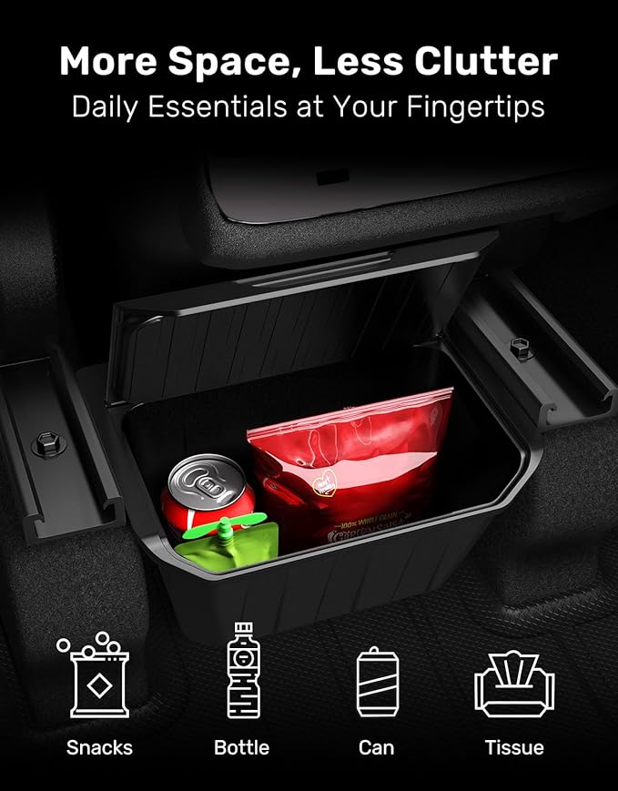 Zanch Tesla Trash Can, Multi-Use & Easy to Clean, Rear Center Console Organizer Designed for Model Y (2020-2025), Tesla Model Y Accessories 2025 [Not fit for New Model Y Juniper] - Hinged Lid