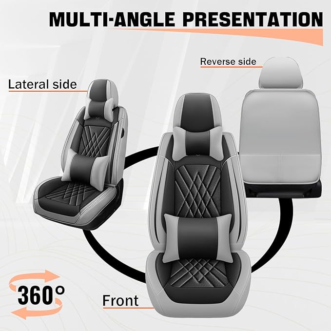 Car Seat Covers Compatible with Toyota Camry 2012-2026 Durable Waterproof Automotive Seat Covers Stretchable, Airbag Compatibility, Premium Nappa Leather(Black Gray, 2 Pcs Front with Pillow)