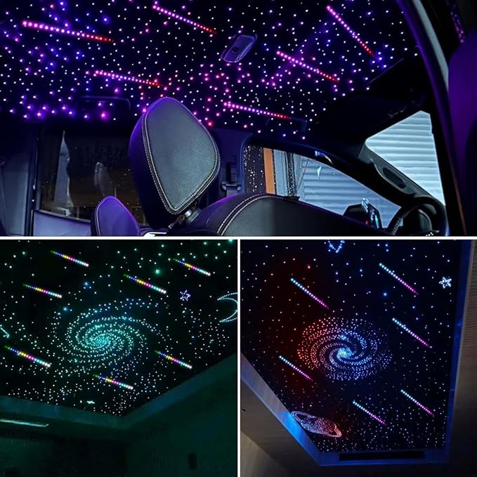 AKEPO 36W 4 Color Twinkle Fiber Optic Starlights Headliner Lights Kit, Optical Fibers Music Sync Bluetooth APP Control Starlight Kit, 600pcs*13.1ft + 240pcs Colorful Shooting Star