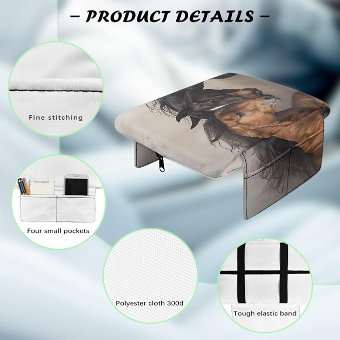 Wanyint Brown Black Horse Car Center Console Pad Soft Non-Slip Armrest Cover Lid Anti-Scratch Car Side Storage Box Pad with 4 Storage Bags Car Decoration Accessories for Women Men