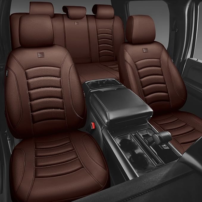 CAR PASS 3D Foam PU Leather Car Seat Covers, Universal Seat Covers Full Sets for Trucks SUV Sedan Automotive Seat Covers Armrest Airbag Compatible Waterproof Comfortable Faux Nappa Leather All Brown
