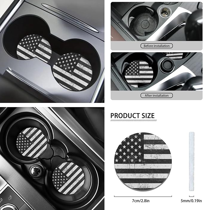FKELYI Black American Flag Car Seat Covers - Full Set with Front, Back, Headrest, Cup Holder, Gear Shift, Handbrake, Steering Wheel Covers