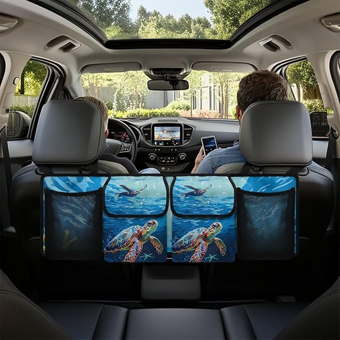 Sea Turtles Trunk Organizer for Women Men Starfish Auto Hanging Seat Back Storage for SUV,Truck,Van Car Organization