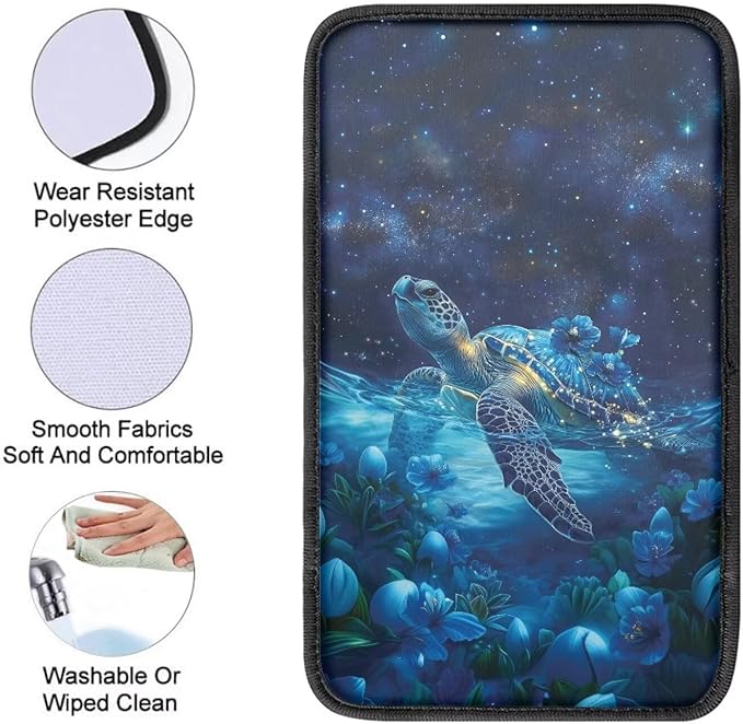 Suobstales Galaxy Turtle Flower Print Car Armrest Pad Soft Center Console Arm Rest Protector Cover Universal Car Interior Accessories Decoration