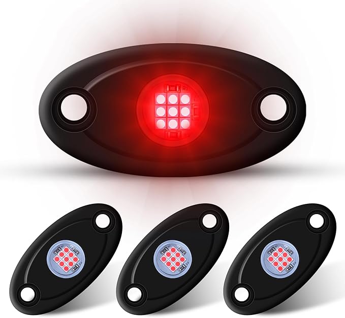 4Pods LED Rock Lights LED Neon Underglow Lights for Car Trucks ATV UTV SUV Boat Underbody Glow Trail Rig Lights Waterproof (red)