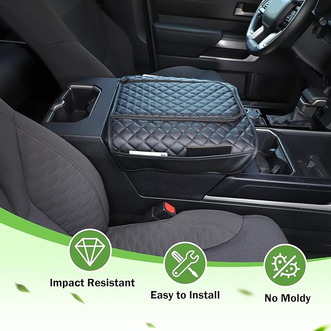 Center Console Armrest Cover Protector Pad Compatible with Toyota Tundra Sequoia 2022-2025 Leather Car Console Armrest Seat Cushion Waterproof Armrest Cushion Lid Interior Accessories (Style F)
