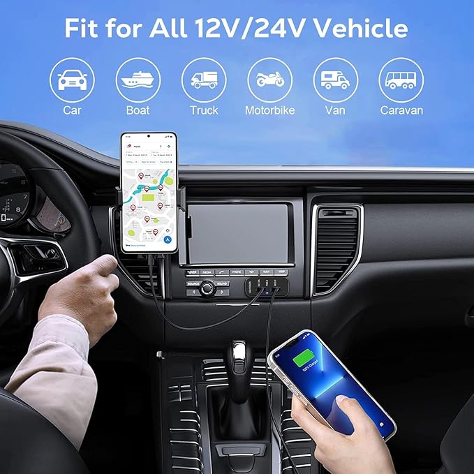 Linkstyle 3 Ports 12V USB Outlet, 18W PD3.0 Port, 18W QC3.0 & 2.4A USB A Charger Fast Charging Socket Panel for 12V/24V Car Marine RV