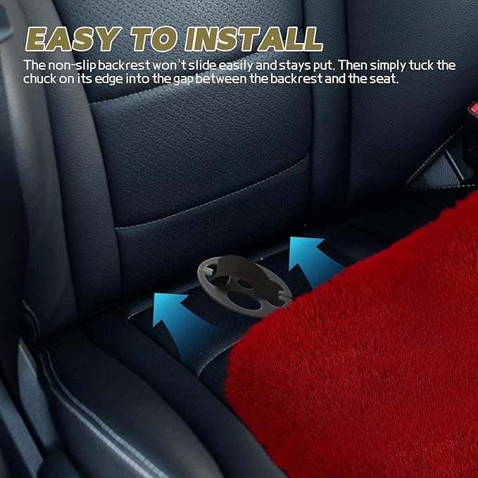 wuyaoyao Sheepskin Car Seat Cushion, Soft Comfort Fur Wool Car Seat Covers, Winter Warm Auto Front Seat Cushion Pad, Fuzzy Seat Bottom Protector Universal for Vehicle Office Chair (Wine Red)
