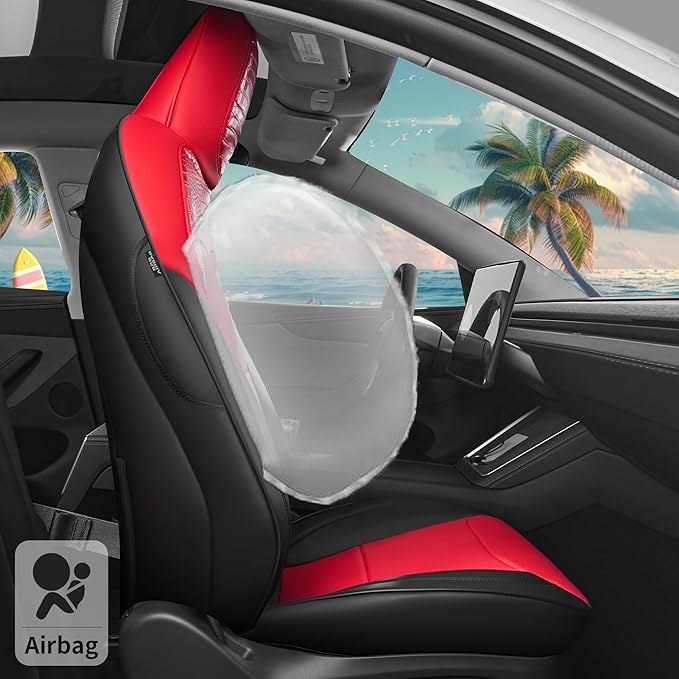 Seat Cover for Tesla Model Y Juniper 2025-2026 Custom Fit Leather Seat Cover Full Set (Crocodile Red+Black 25-26)