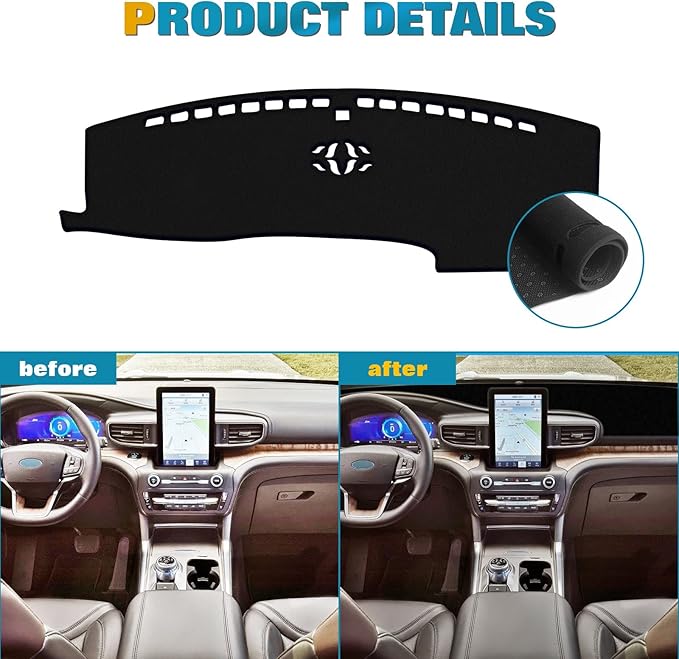 x xotic tech Center Console Dashboard Mat Pre-Cut Non-Slip Sunshield Sun Glare Protector Dash Carpet Pad Black Cover Compatible with Ford Explorer 2020 2021 2022 2023 2024 2025 2026