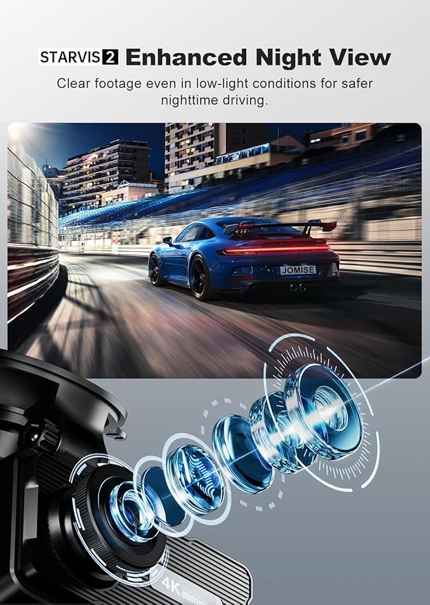 JOMISE 4K Dual Dash Cam Front and Rear,Dashcam for Cars with 3.2" Touchscreen, 64GB Card, GPS & 5.8GHz WiFi, Enhanced Night Vision, Parking Mode, Button & Touch Control, Support 256GB Max A80-T