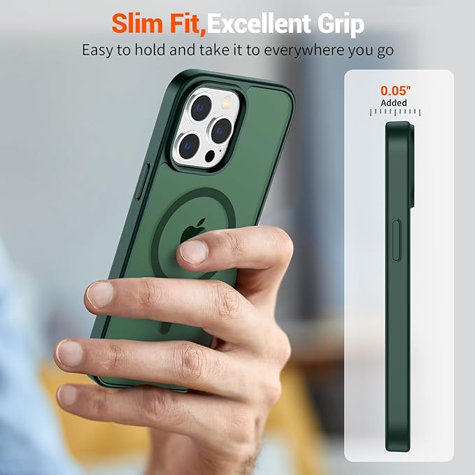 SUPFINE Magnetic for iPhone 14 Pro Case (Compatible with MagSafe)(Military Grade Drop Protection) Translucent Matte Shockproof Phone Case,Forest Green