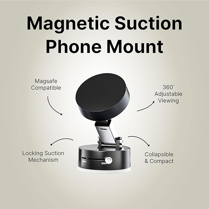 It's Just Smart IJS Magnetic Phone Mount with Ultra Power Locking Suction Cup for Car, Desk & Mirror, Magsafe Compatible, for iPhone 17, 16, 15, 14, Samsung & Pixel