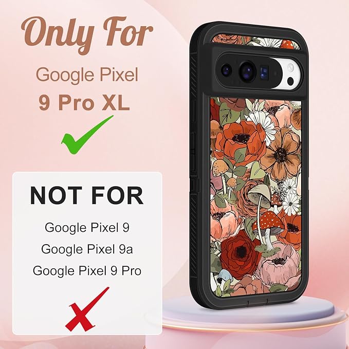 for Google Pixel 9 Pro XL Case - Compatible with MagSafe Women Cute Girls Magnetic Protective Cover Girly Kawaii Mushroom Design Heavy Duty Shockproof Phone Case for Pixel 9 Pro XL 6.8"
