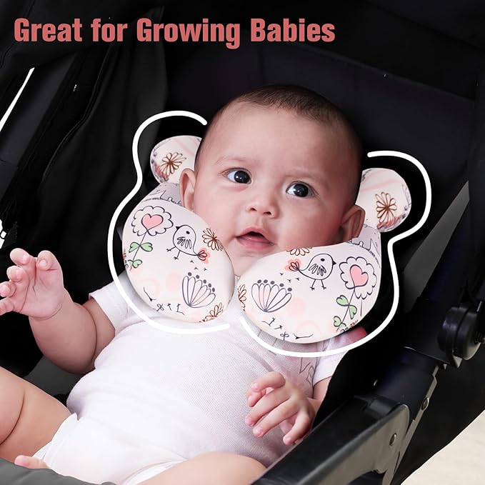 KAKIBLIN Baby Neck Pillow, Upgraded Baby Support Pillow,Babies Head Pillow,Neck Support Pillow for for Car Seat, Stroller, Pushchair,Travel (Hippo)