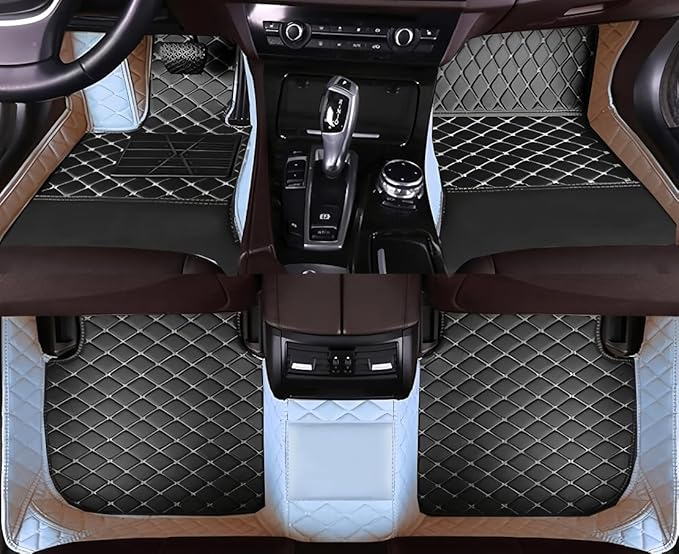Customize Car Floor Mats for 99% Sedan SUV Sports Car All Weather Leather Full Coverage Waterproof Non-Slip Vehicle Lining Pads (White Black)