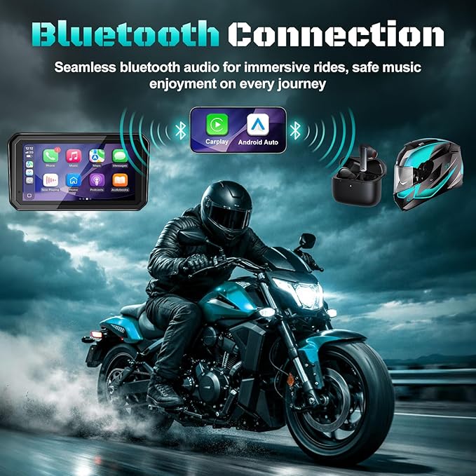 2026 LBW 6" Portable Motorcycle CarPlay GPS(Includes 128G SD), with Wireless Android Auto, Dual 2K Dash Cam/Recorder, Navigation, HD Waterproof Touchscreen, Quick-Release Magnetic Bracket, TPMS, BT