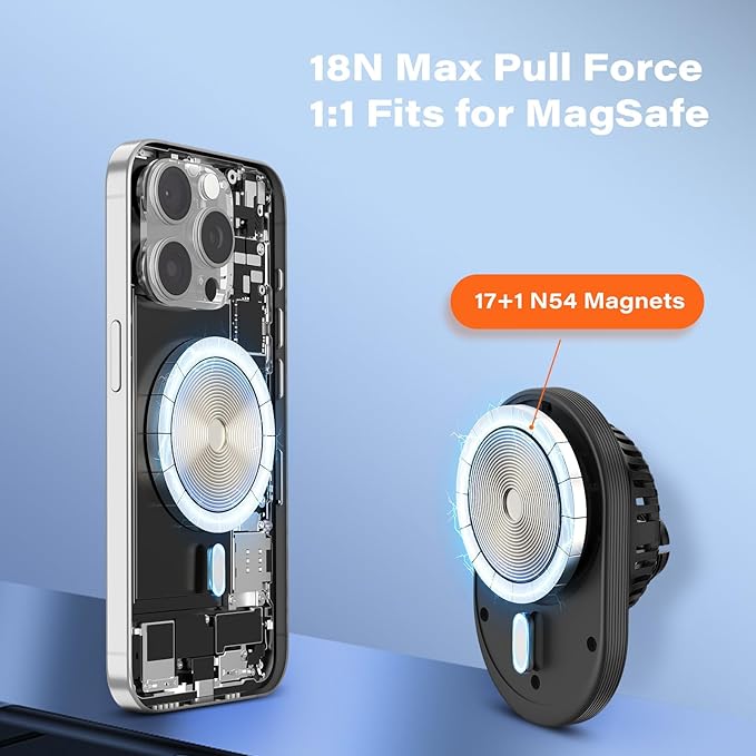 A2C for Magsafe Car Mount Charger, QI2 15W Wireless Fast Charging Cup Holder Phone Charger - Dual Cooling System, Aluminum Alloy Tri-Pivot Arm, 18 N54 Strong Magnets for iPhone 17/16/15/14/13/12 Only