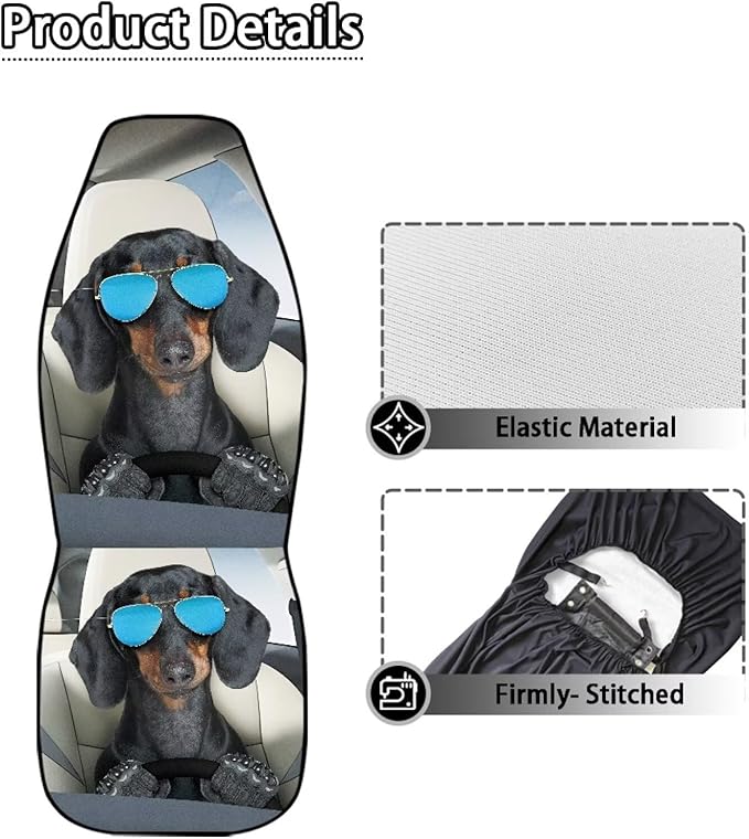 Funny Dachshunds Front Seat Covers for Cars Decorative Automotive Car Interior Covers Anti-Slip Seat Cover for Full Back and Seat Universal Fit for Cars Trucks SUVs