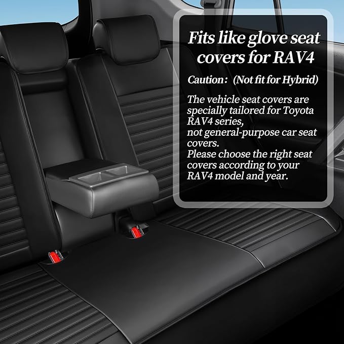 Fit RAV4 Car Seat Covers Set for Toyota RAV4 2013 2014 2015 2016 2017 2018 SE,LE,XLE, Premium,Limited,Adventure,Leather Seat Protector Replacement,Waterproof Faux Leather(Full Set,Black)