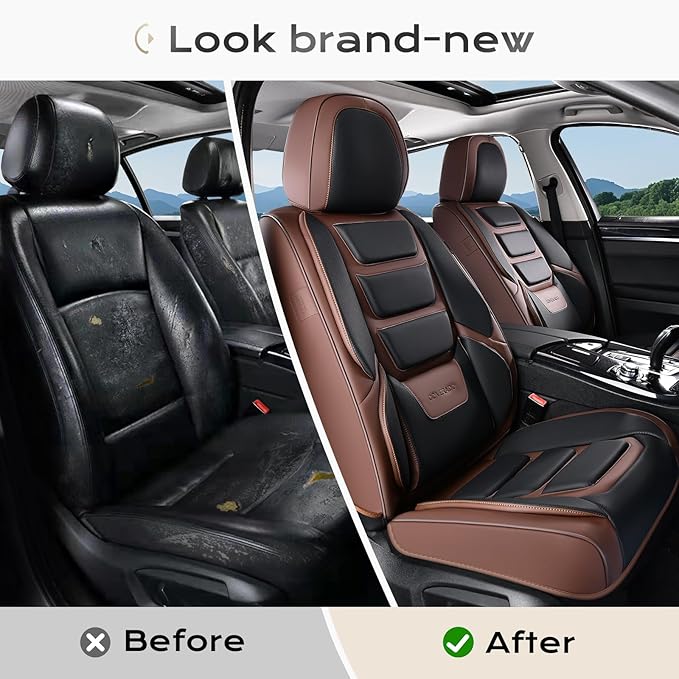 Coverado Car Seat Covers Full Set, Seat Covers for Cars, Front Seat Covers and Back Seat Cover Waterproof Leather Automotive Seat Cover, Universal Car Interior Protectors Cushion for Most Cars