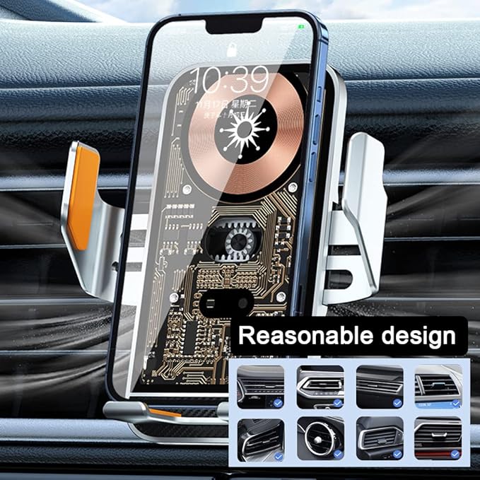 Wireless Car Charger Mobile Phone Holder Punk Cell Phone Mount Fast Auto Clamping Automatic Bracket Universal Dashboard/Windshield/Window for 5.74in-6.49in Phones (Grey)